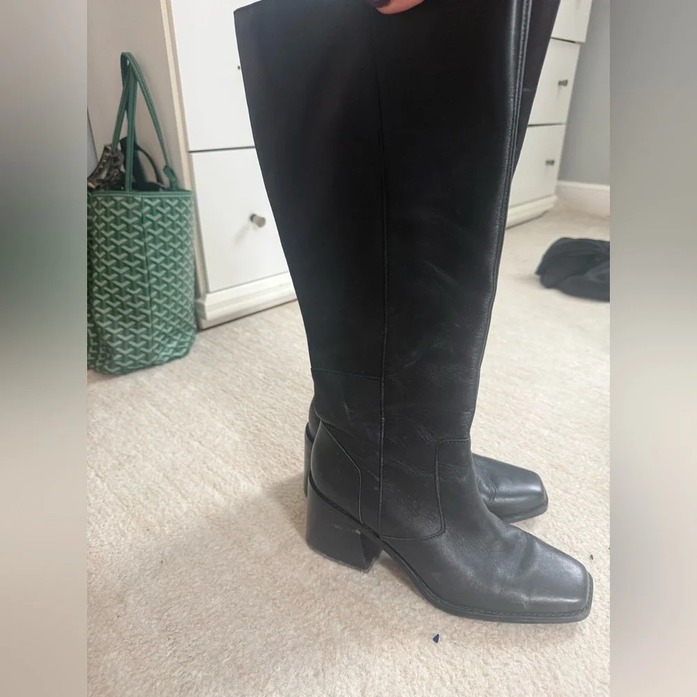 Vince Camuto Black Leather Knee-High Boots - Picture 3 of 5